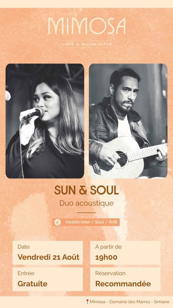 Mimosa concert acoustique sun and soul duo Simiane 21 août 